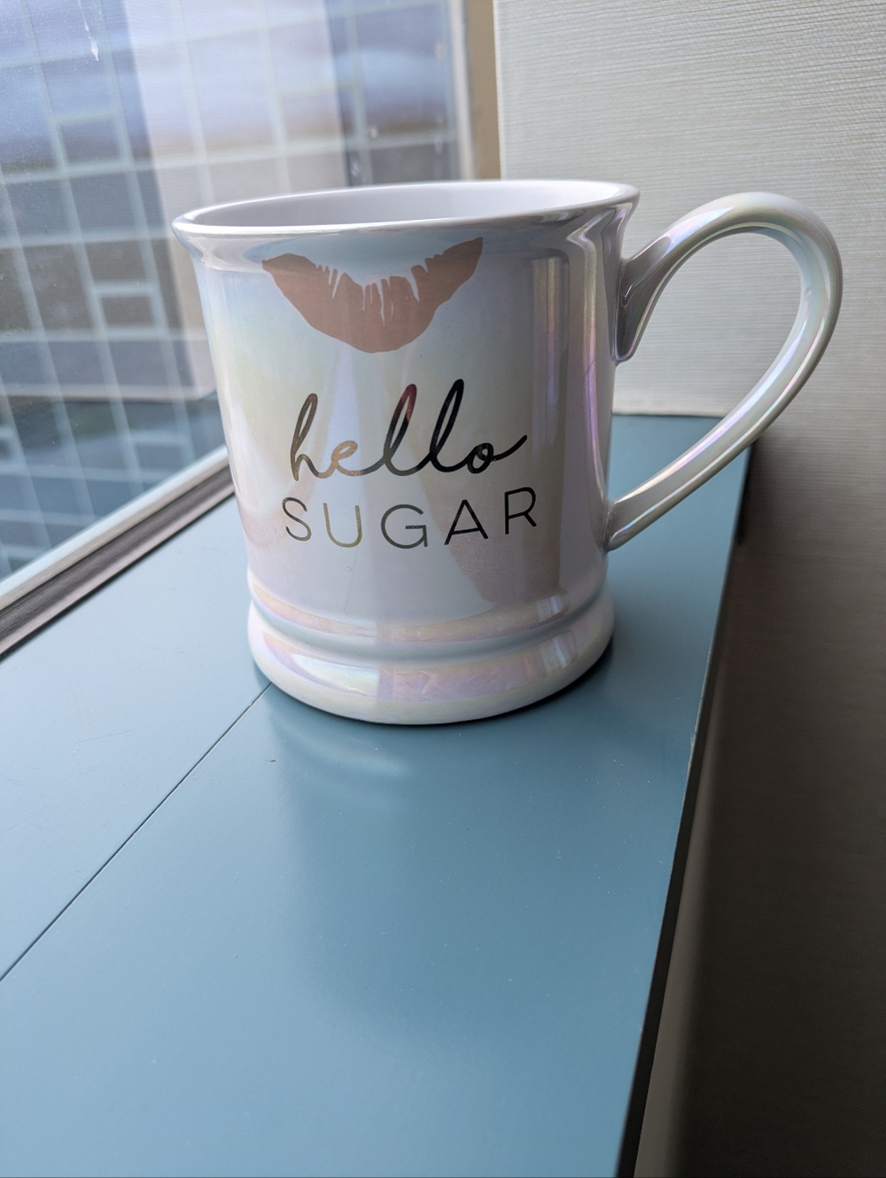 "Hello Sugar" Iridescent White Ceramic Mug